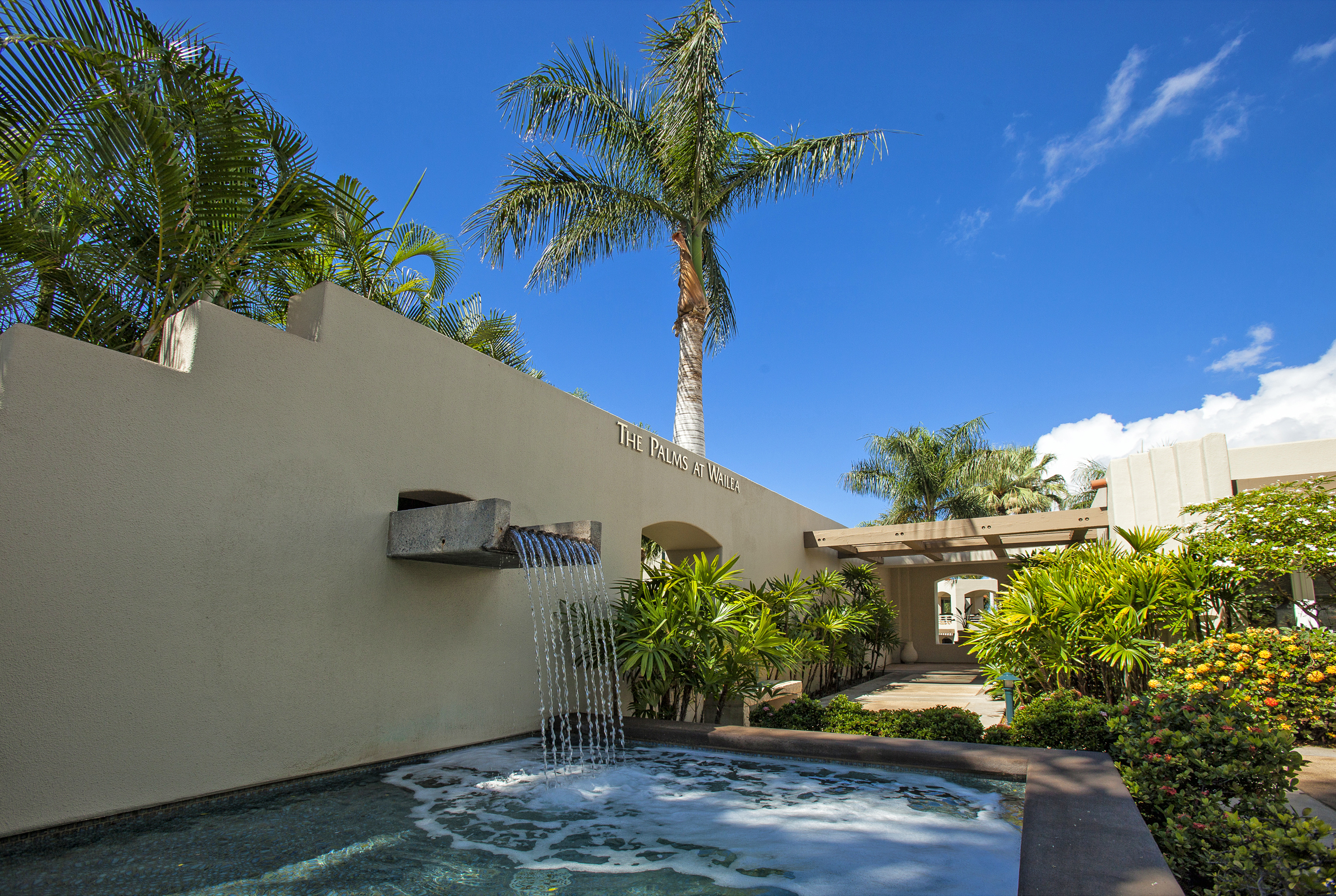 the water feature entering the pool area