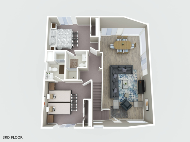 Upstairs configuration with view to below living area.