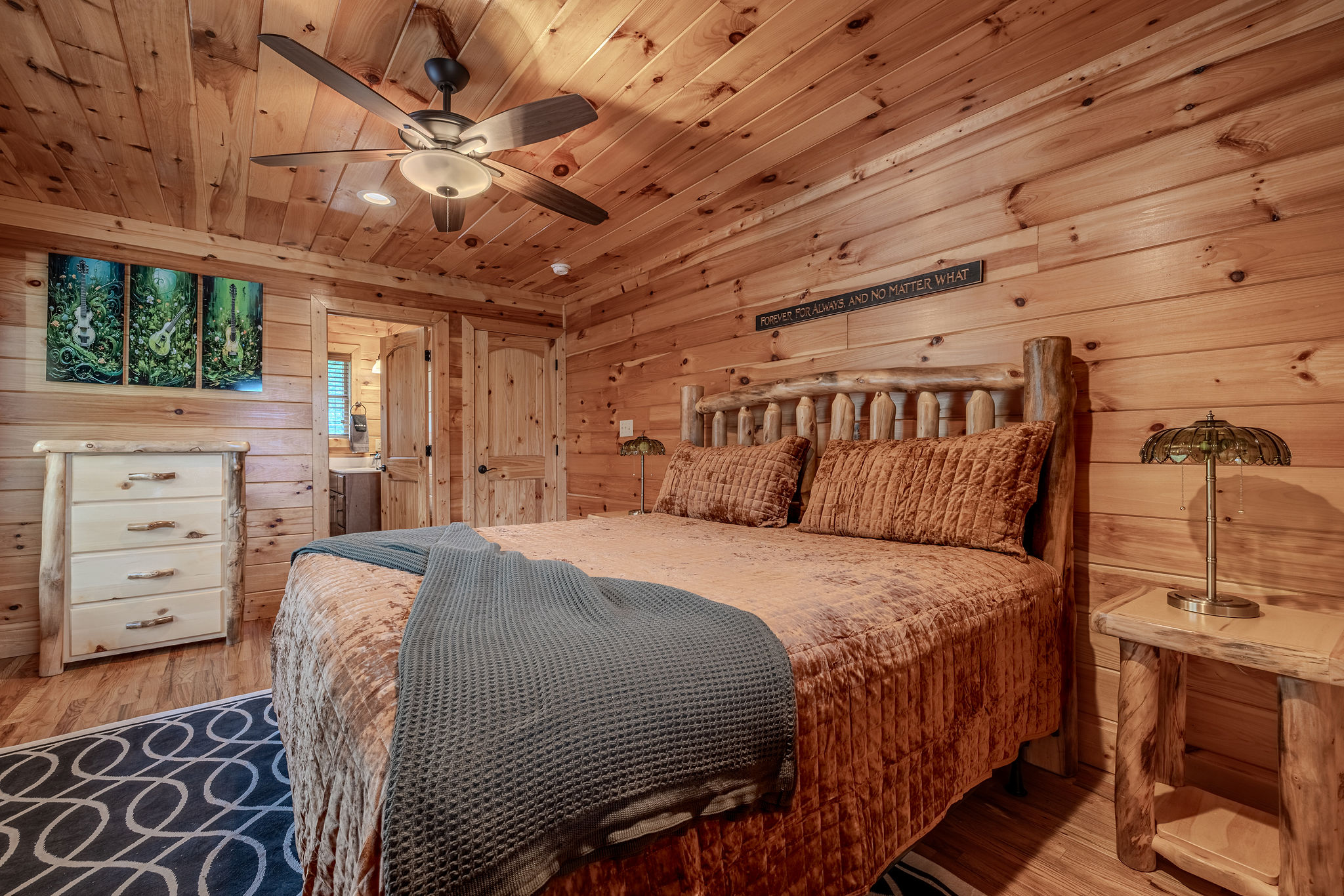 This private king suite offers comfort, storage, and a peaceful place to unwind after a full Smoky Mountain day.