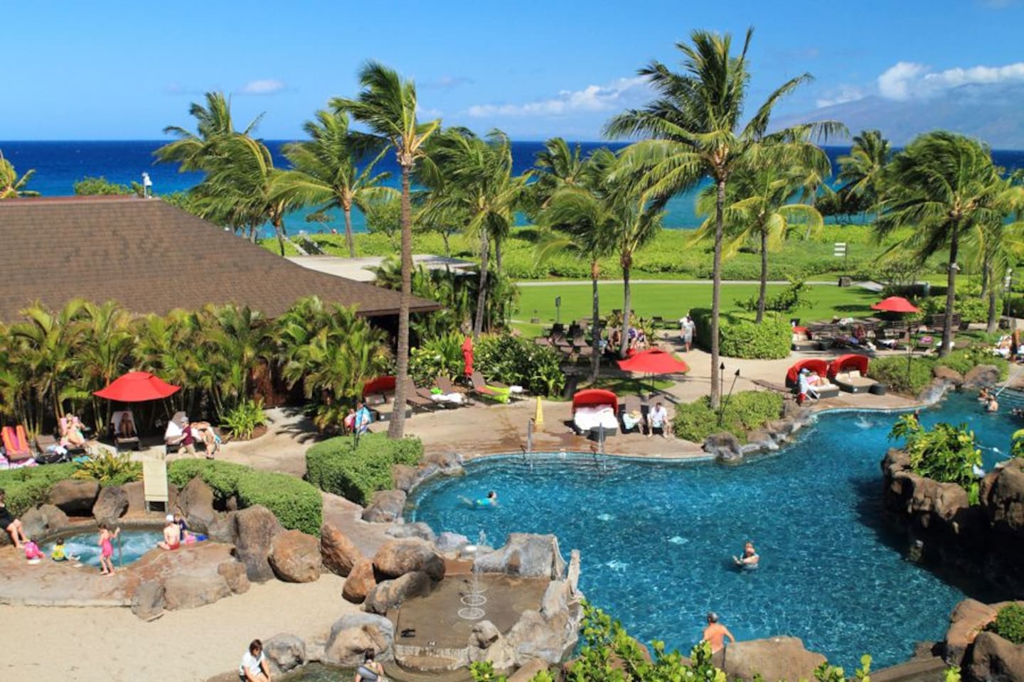 The family pool and hot tub