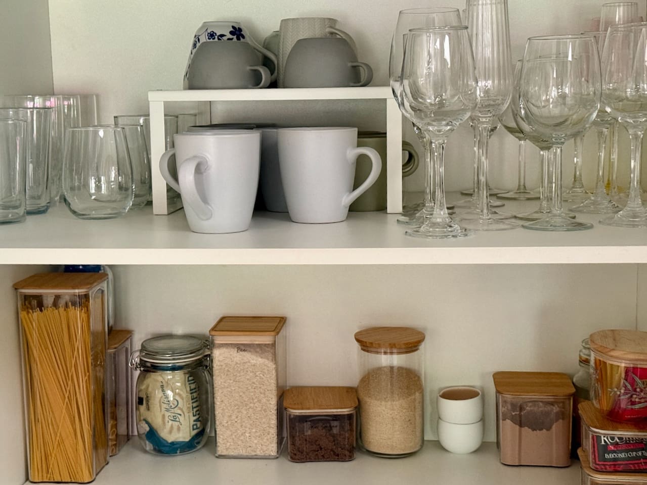 We provide some basics, from rice, pasta etc through to olive oil and vinegars etc. There are also those useful things you don't want to bring on holiday - like cling-wrap, foil, baking paper. 