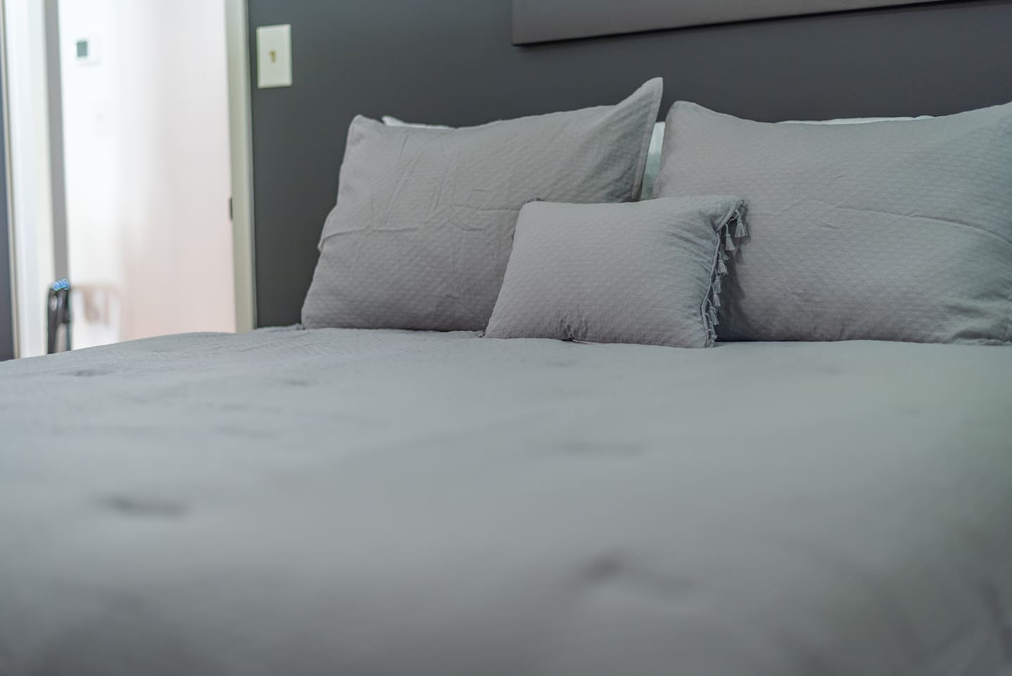 2 Queen size w 6 pillows each bed for R&R each bedroom has a luggage rack.