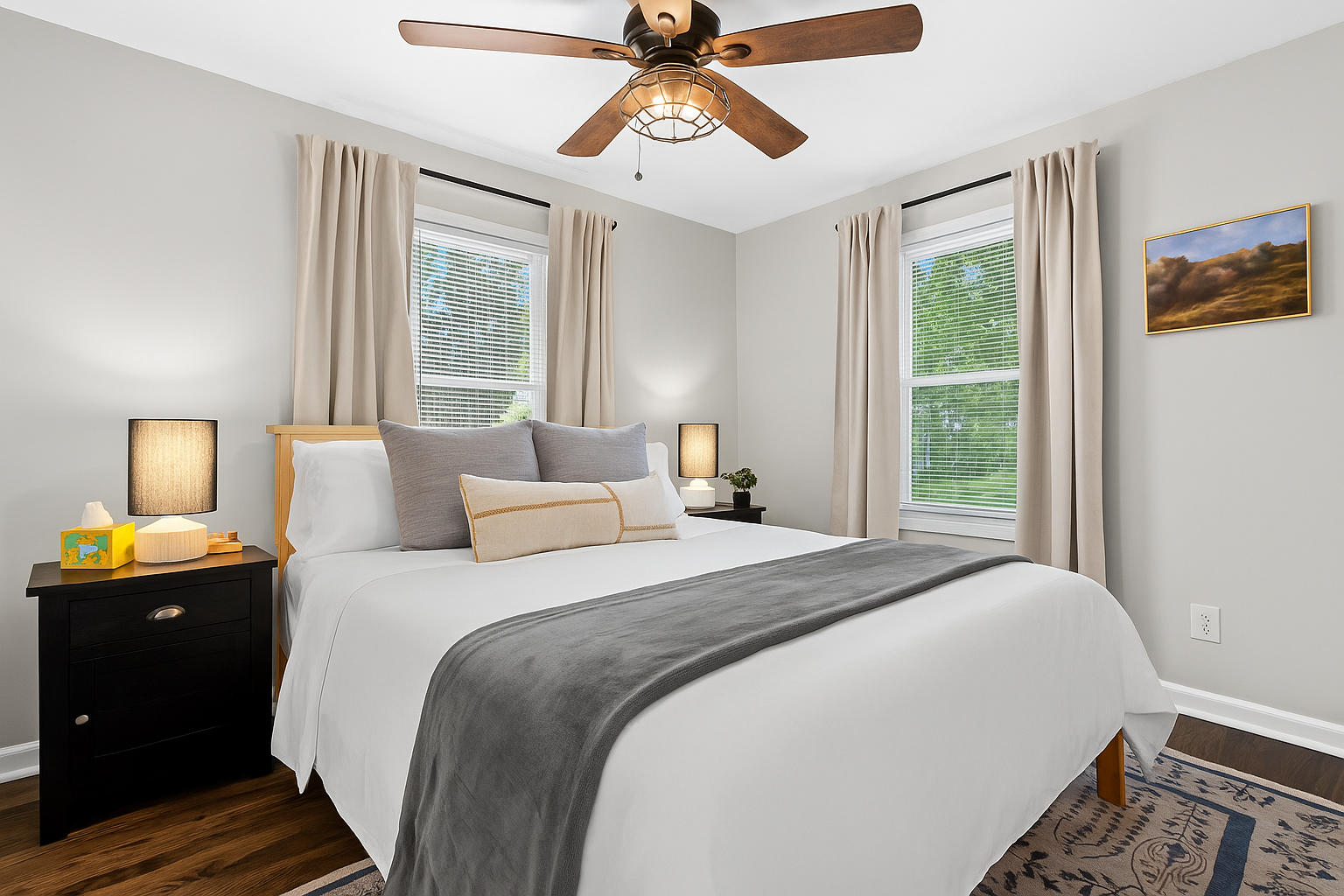 Thoughtfully designed bedroom with luxe pillows, soft lighting, and a peaceful atmosphere for restful nights.