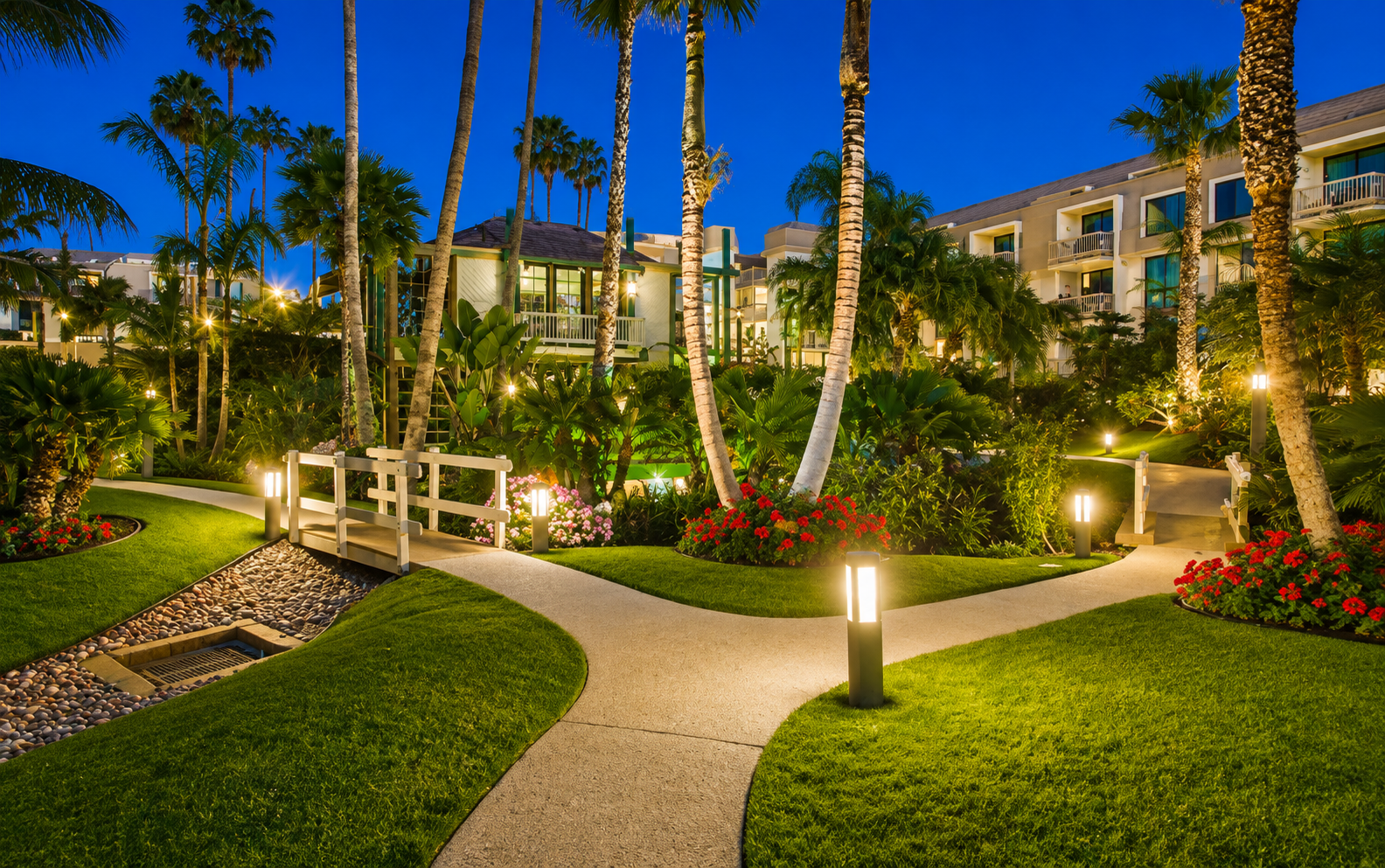 North Coast Village courtyards at night