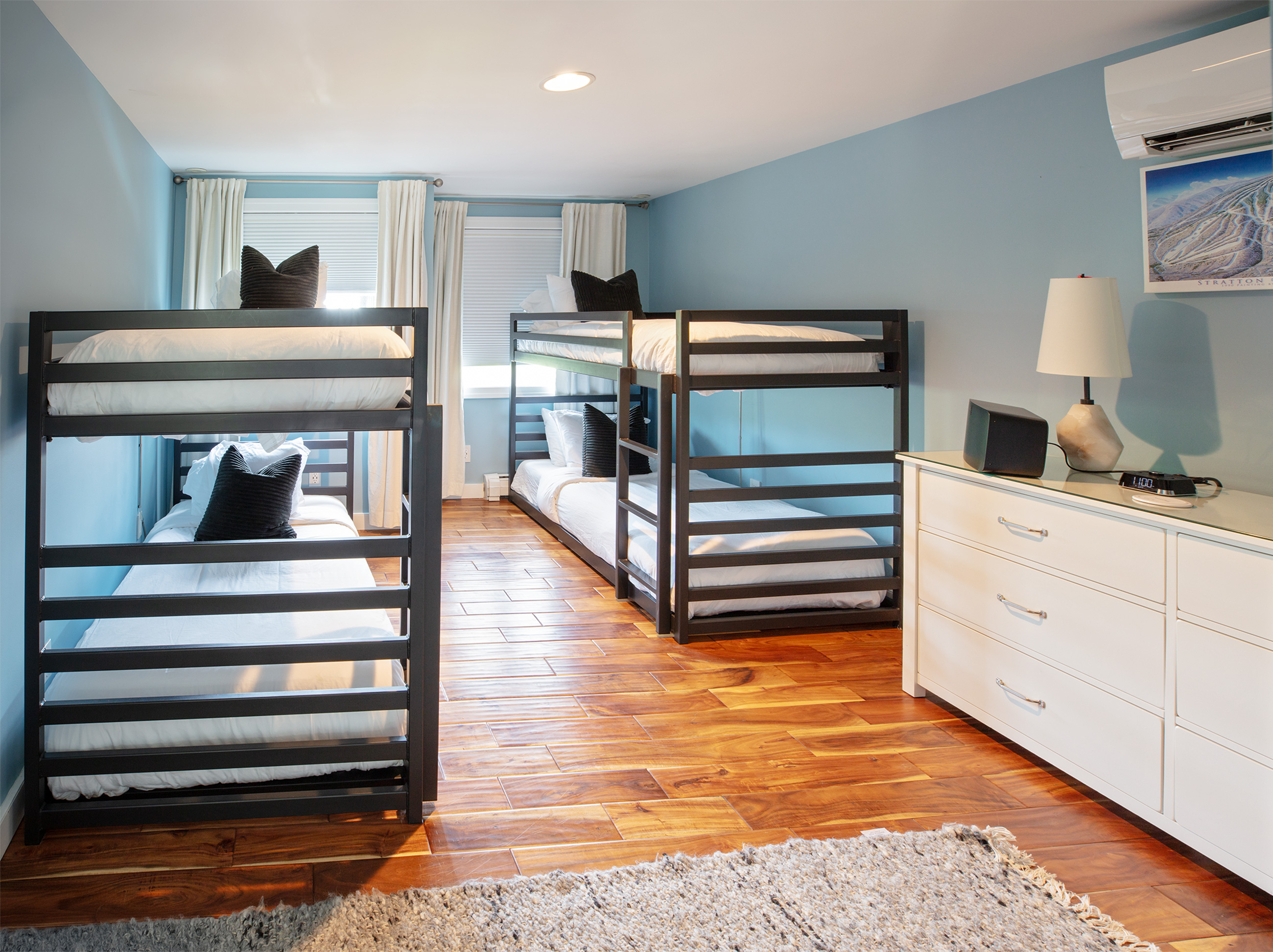 Second-floor bedroom with bunk beds.