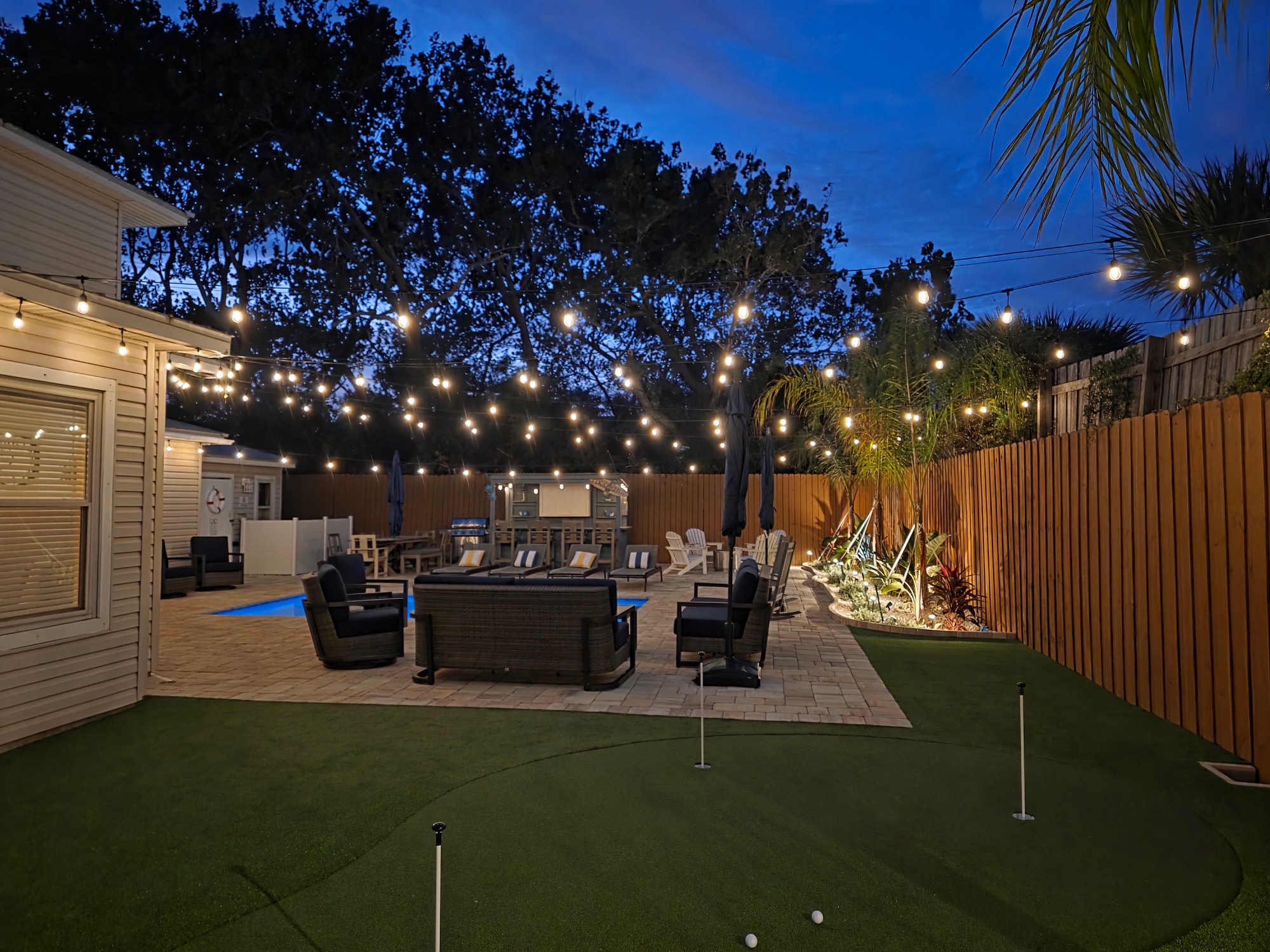 Night view of the upgraded backyard