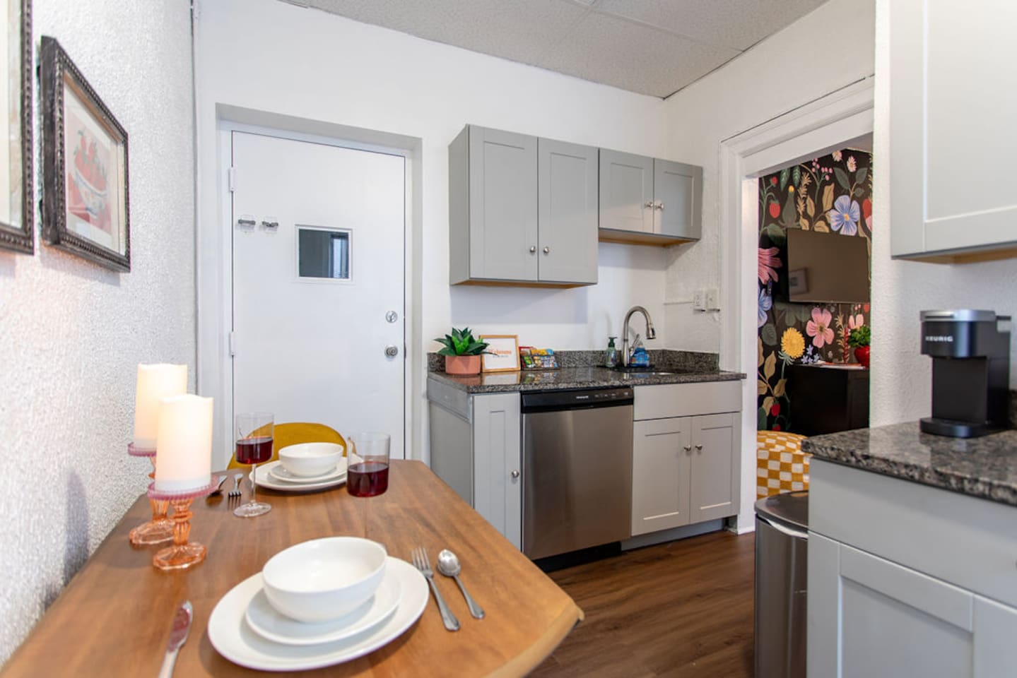 Cozy dining area for two, perfect for intimate meals or casual gatherings.