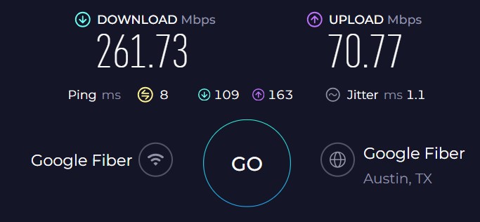 Screenshot of the property's Internet Speed
