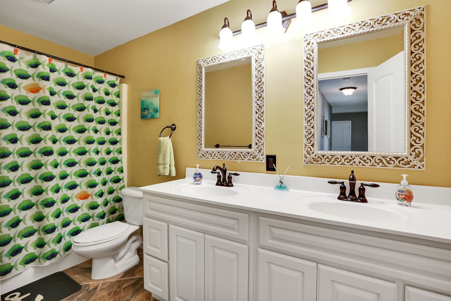 Hall Bathroom Shower/Tub Combination; Double Sinks