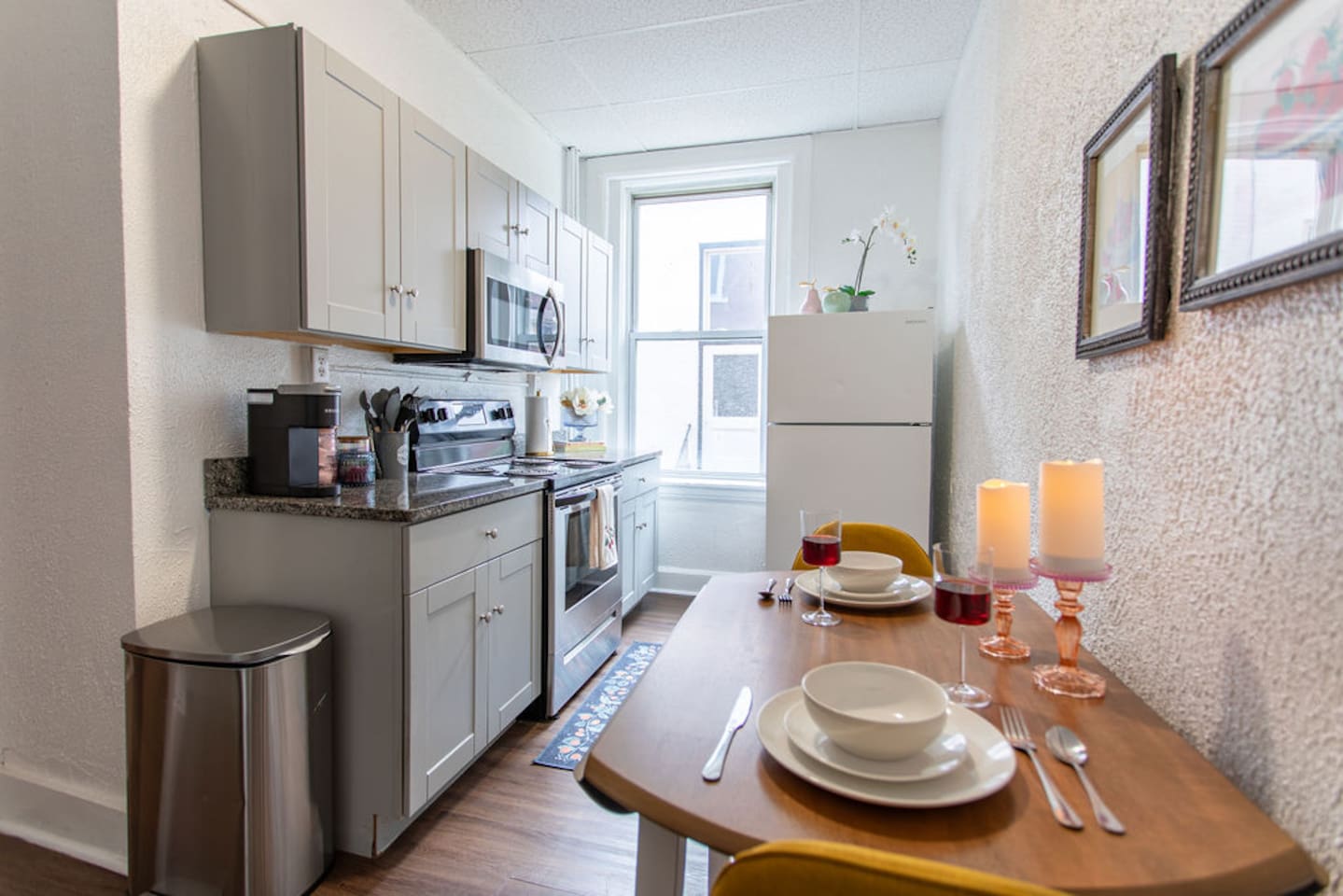Cozy dining area for two, perfect for intimate meals or casual gatherings.



