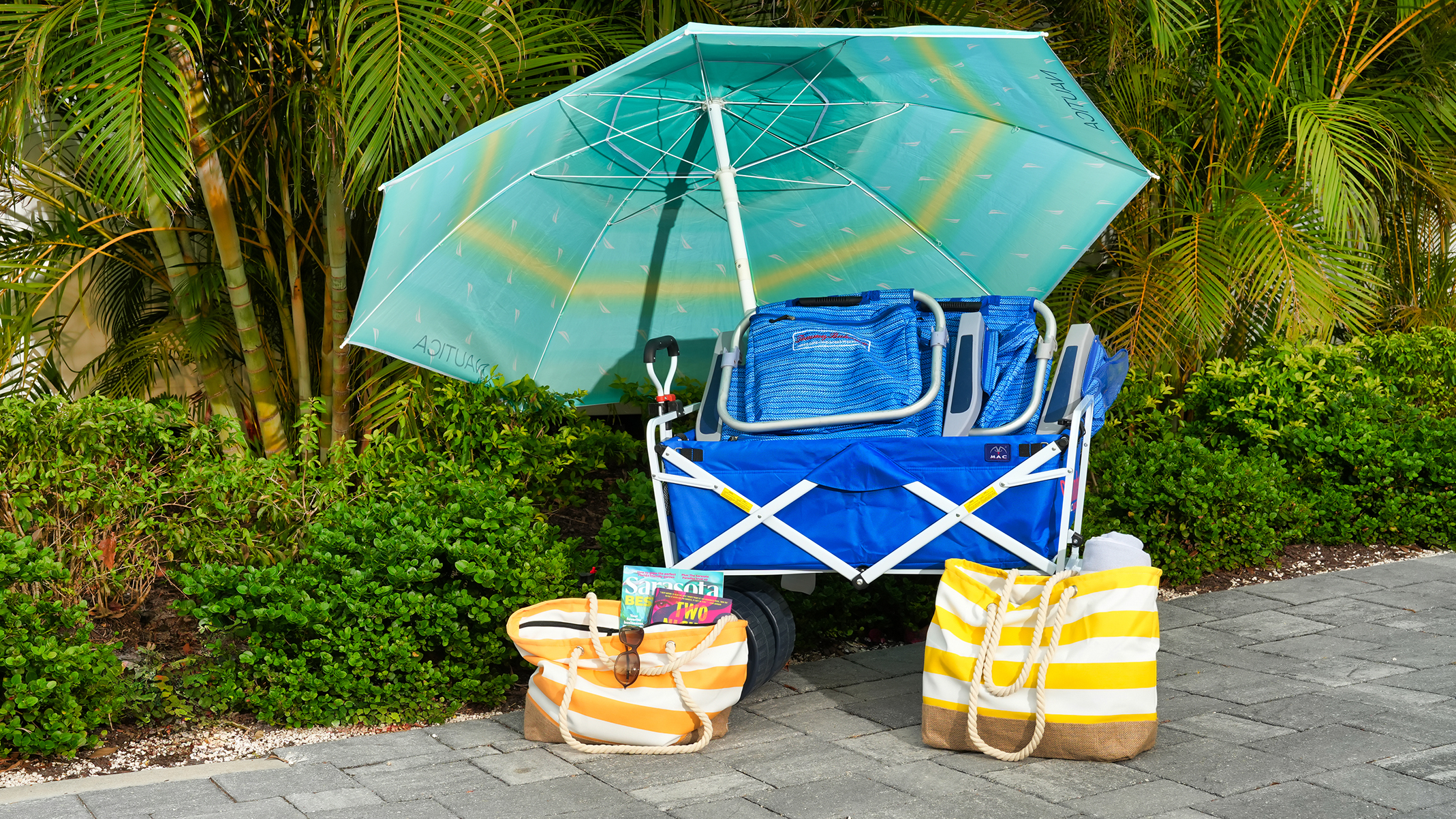 The ultimate beach day begins with a 6-person beach tent, beach wagon, sand-free mats, and cute beach tote bags
