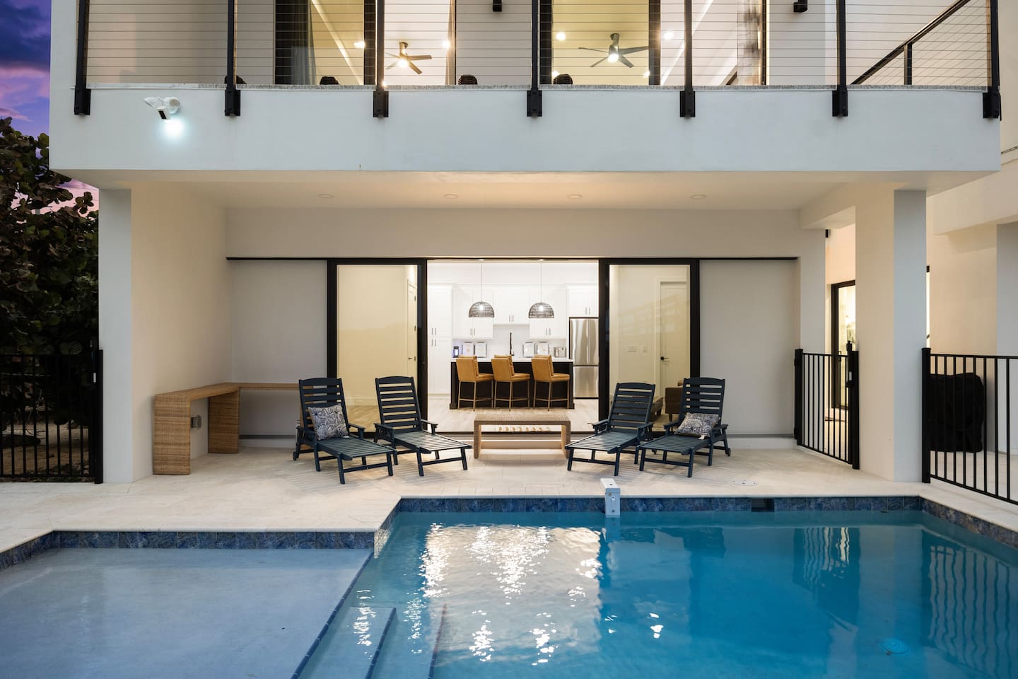 A view into the cabana from the poolside
