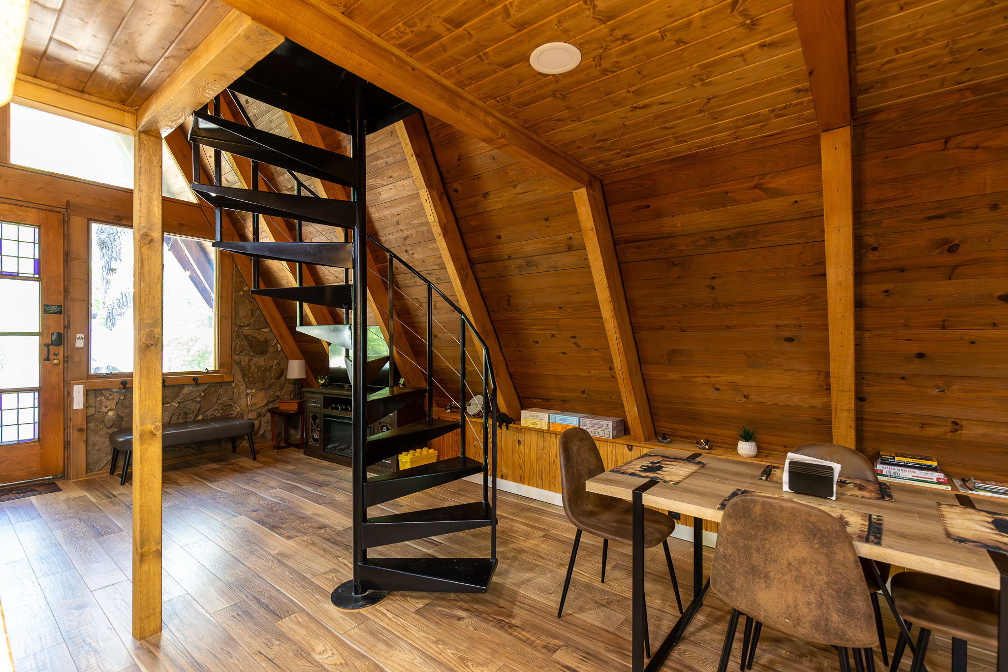 Take the spiral staircase to explore the upstairs loft.