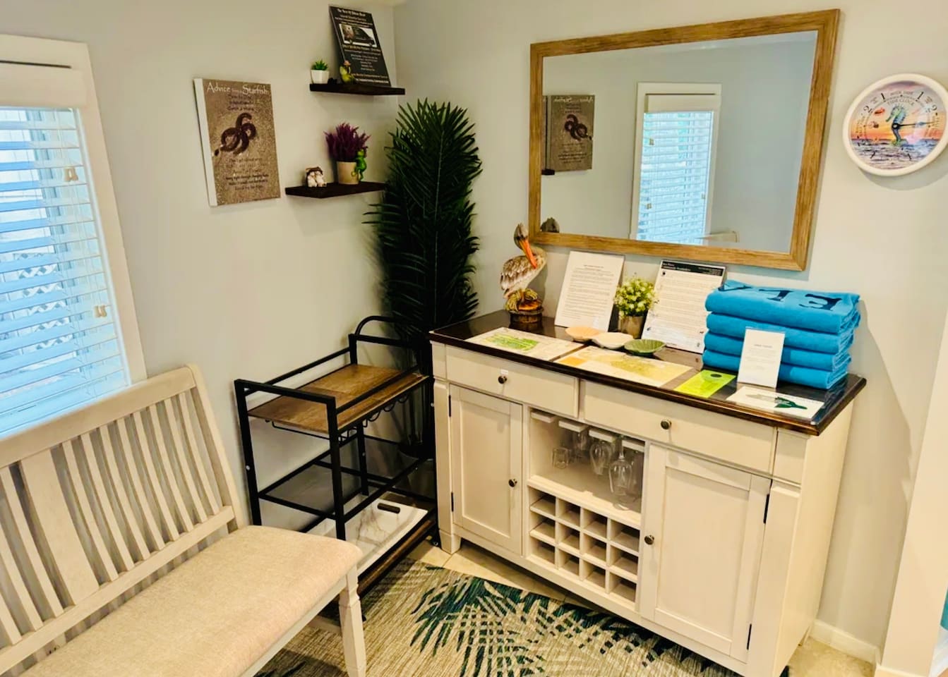Entry with beach towels and storage