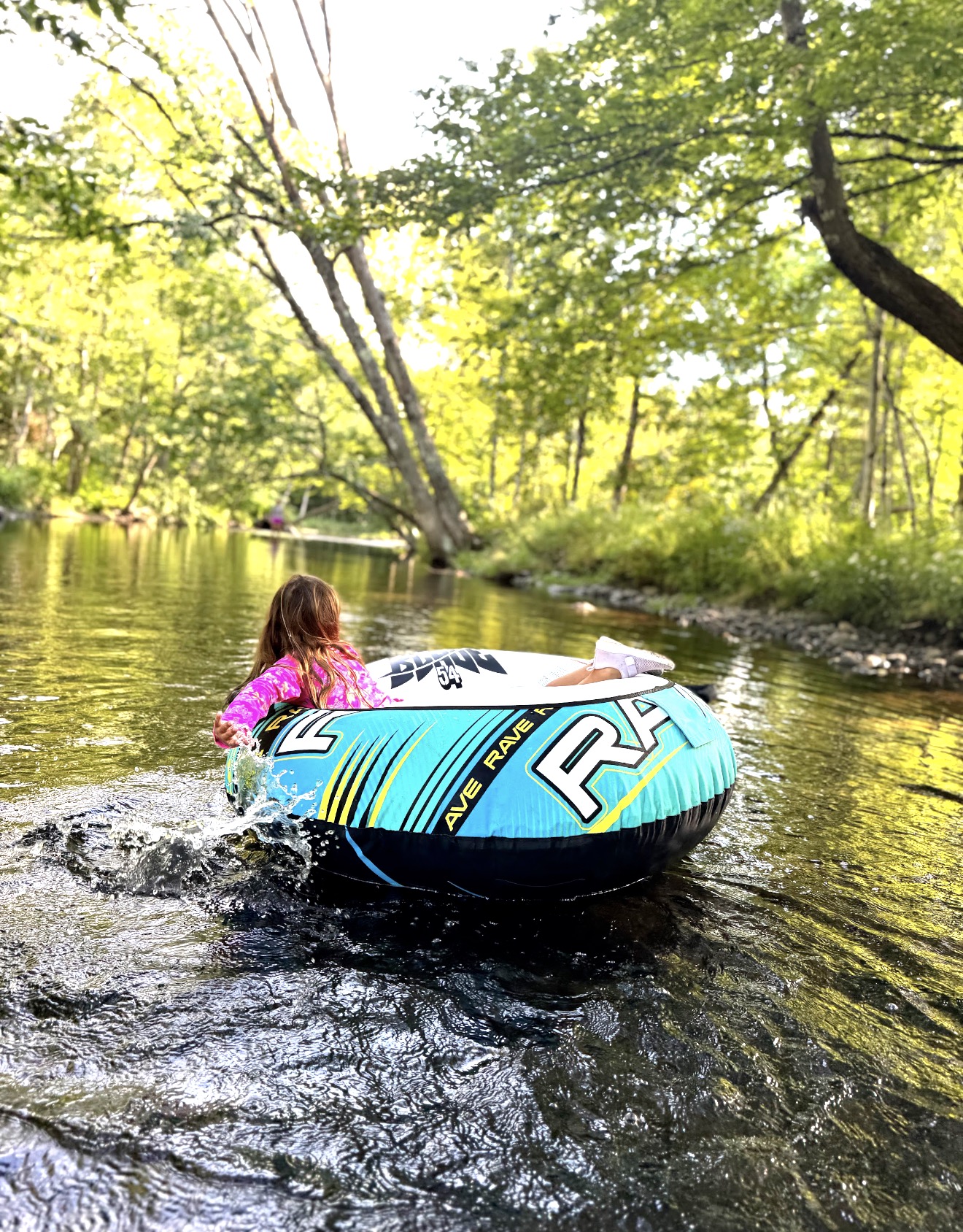 Kids love floating down the river. It’s about knee deep here so very safe for all ages and abilities. 