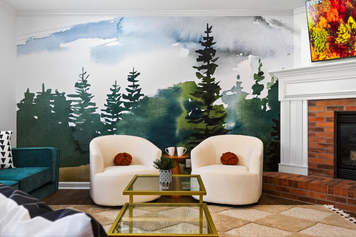 Imagine your morning coffee in this serene living room.