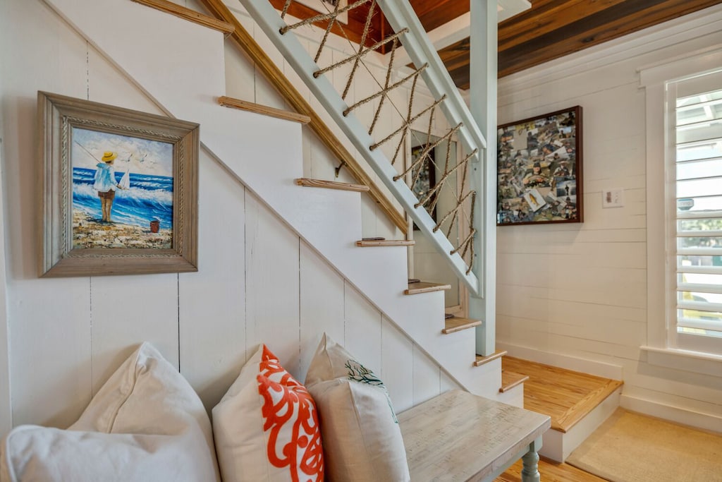 Custom nautical stair rail adds a whimsical touch to your nostalgic experience.
