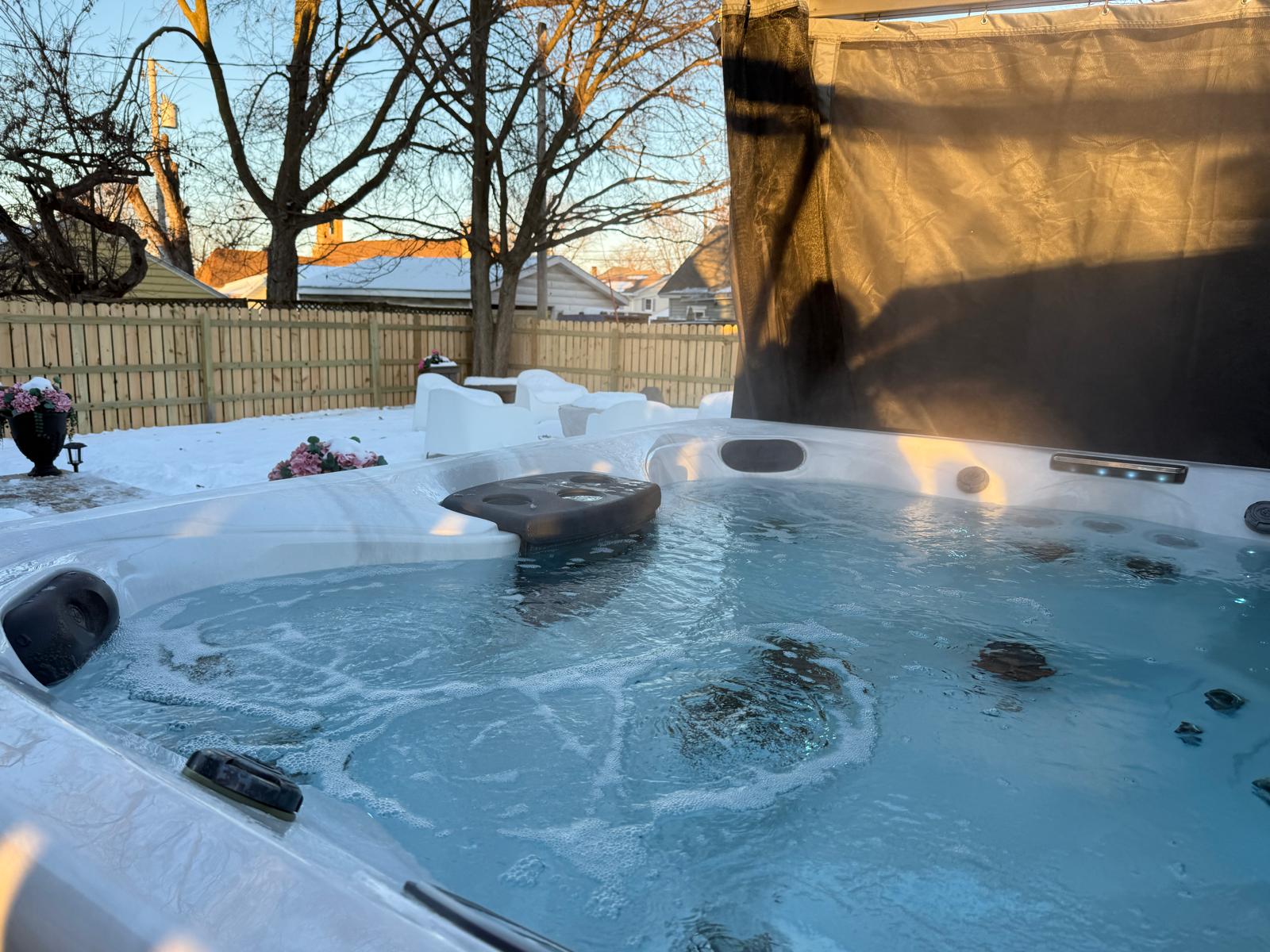 Snowy views, steamy soaks in our hot tub