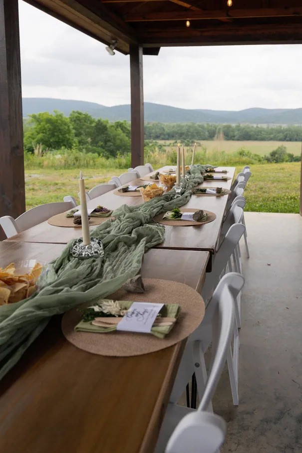 Guest event setup on the covered patio.
