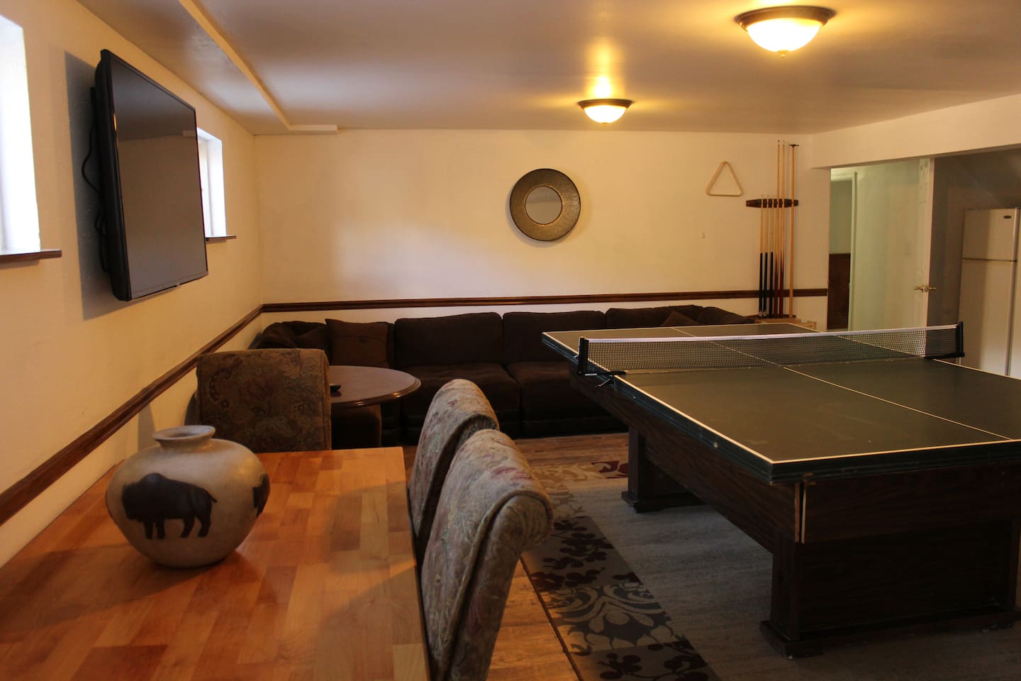 Downstairs Living Room, with microwave, sink, fridge