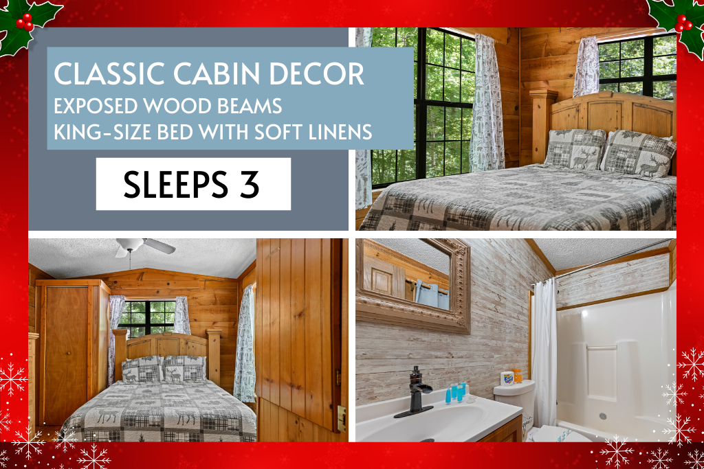 Classic cabin vibes meet comfort—sleeps 3, perfect for couples + 1.
