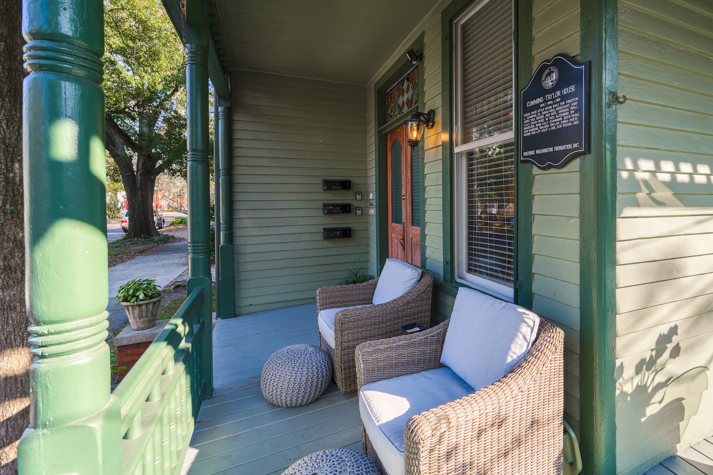Enjoy sitting on the swivel rockers any time of the day or night. Outdoor lighting brightens the area in the evenings. Individual mailboxes should you want to receive mail during your stay.