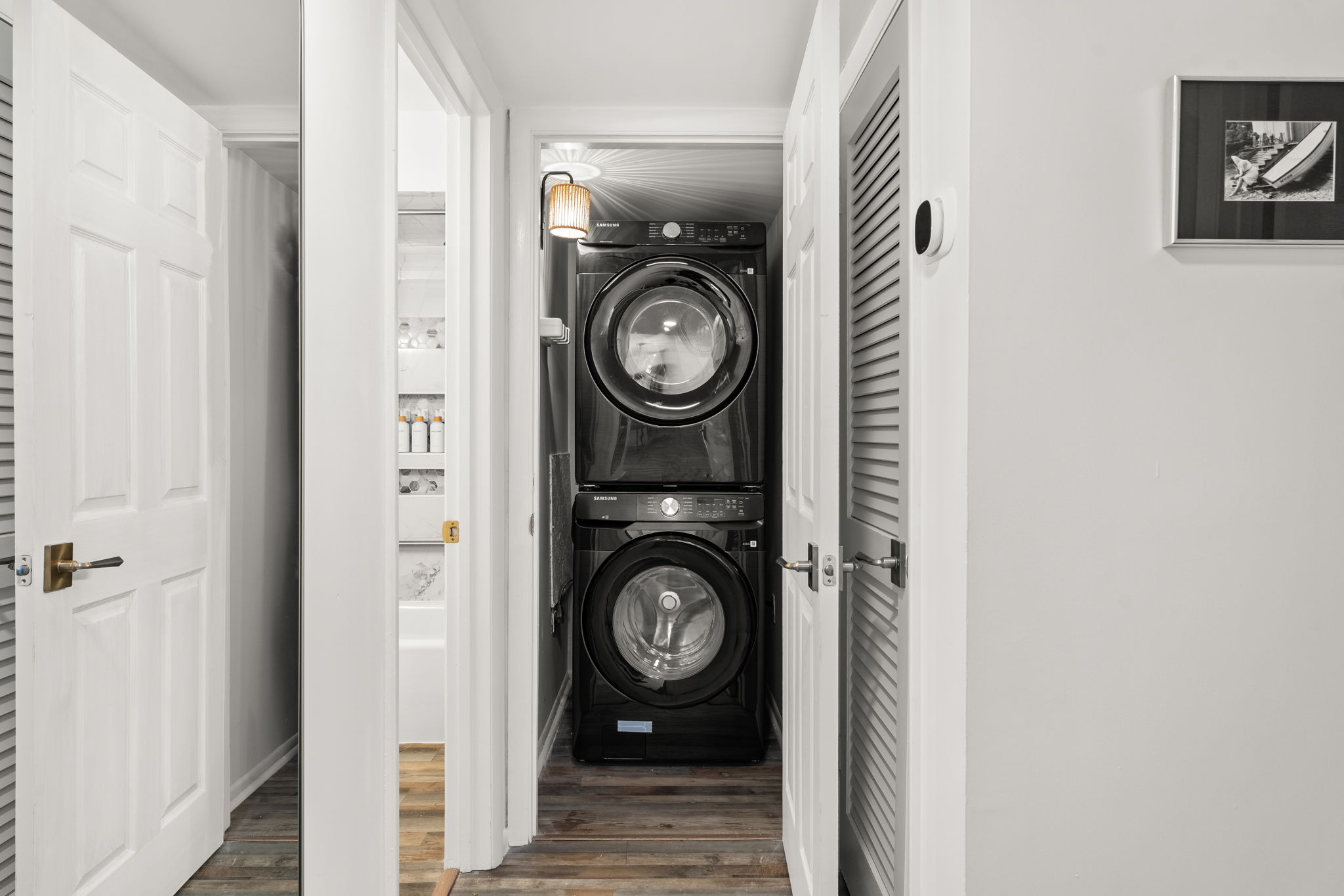 After a salty and sandy day at the beach wash the whole group or family's clothes in one wash and dry with our full sized front loaded Samsung appliances