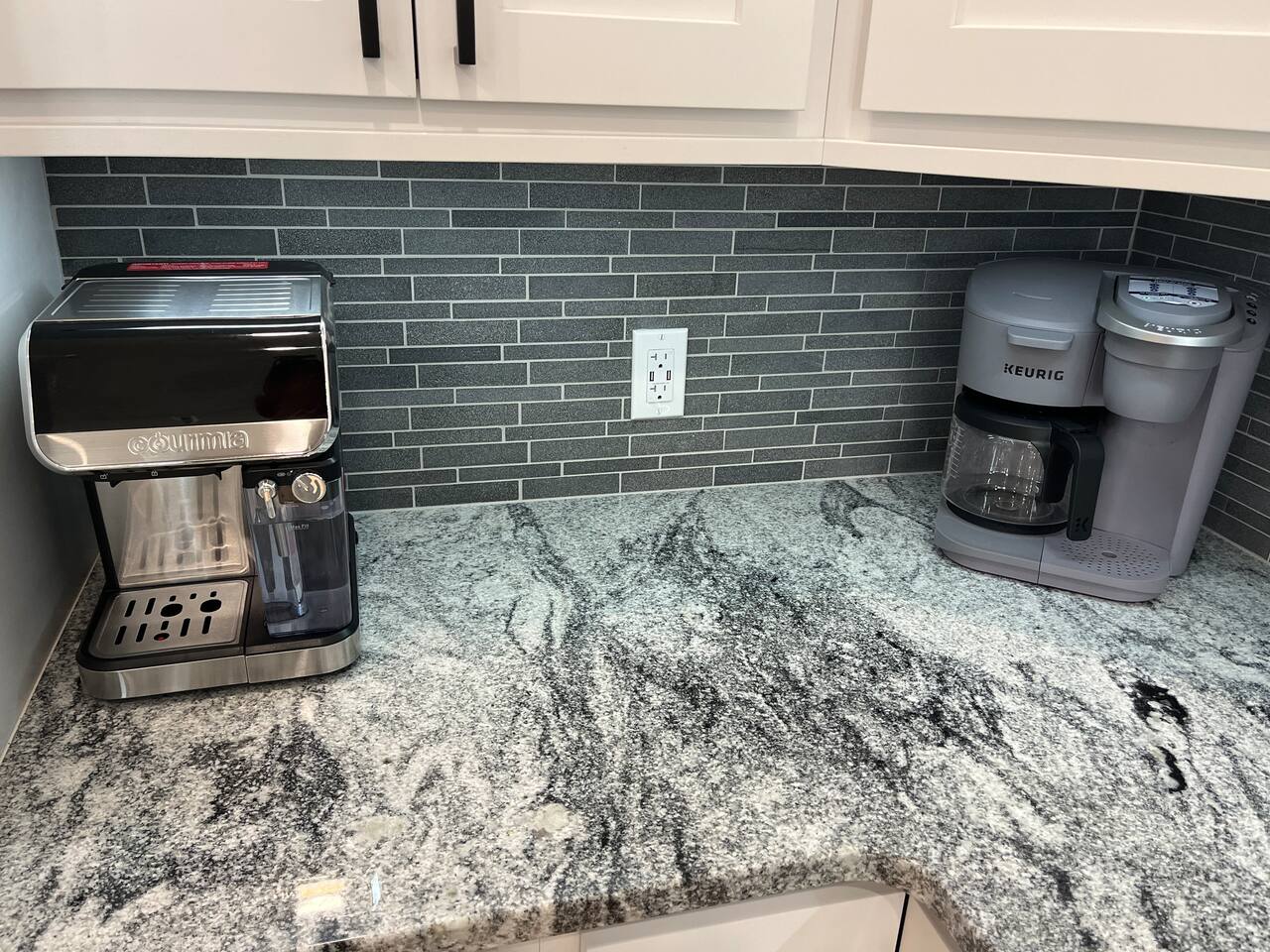 We offer Folgers coffee and K-cups with 2 different coffee makers
