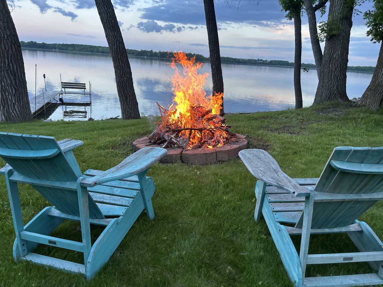 Relax by the campfire overlooking the lake