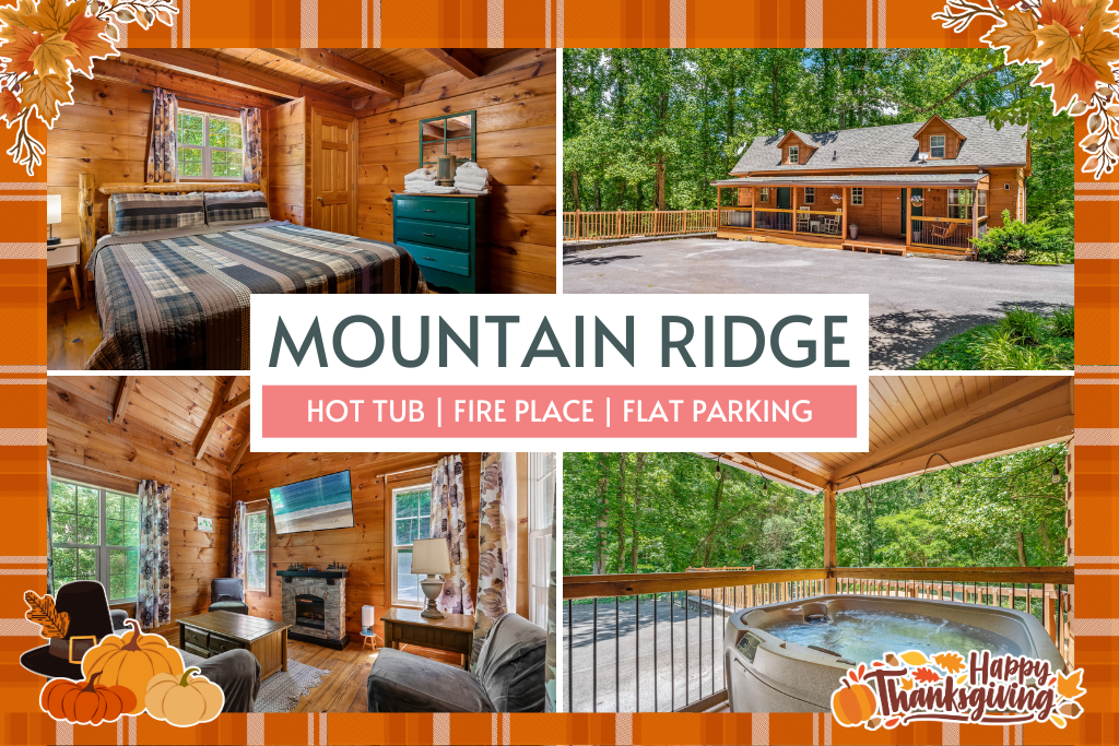 Mountain Ridge offers a cozy log cabin stay with hot tub, fireplace, and flat parking, minutes from Anakeesta and Smoky Mountain adventures.