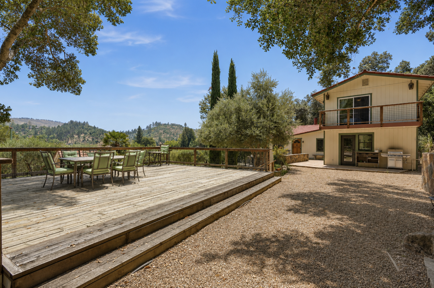 Expansive deck with panoramic valley views
