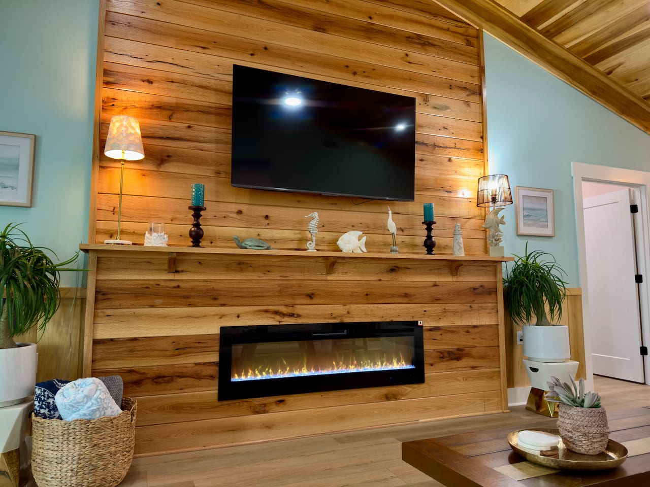 Relax in a vibrant space centered around a warm fireplace.