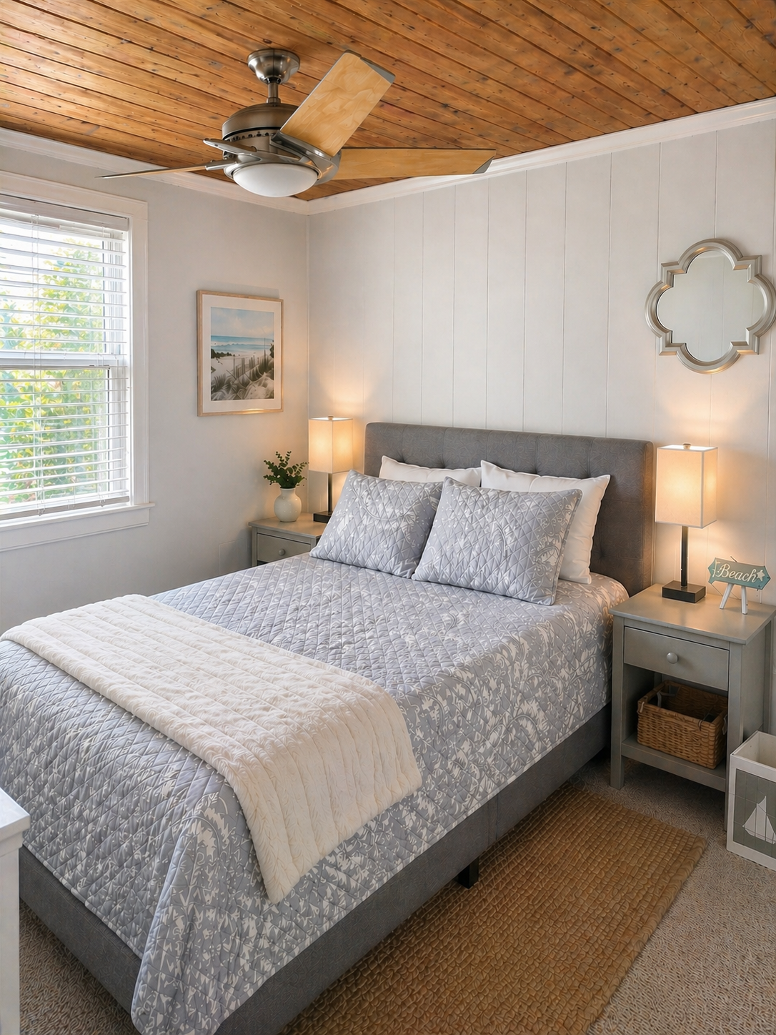 En-suite Queen Bedroom with access to the backyard. It has a closet and a chest of drawers (Lower floor)