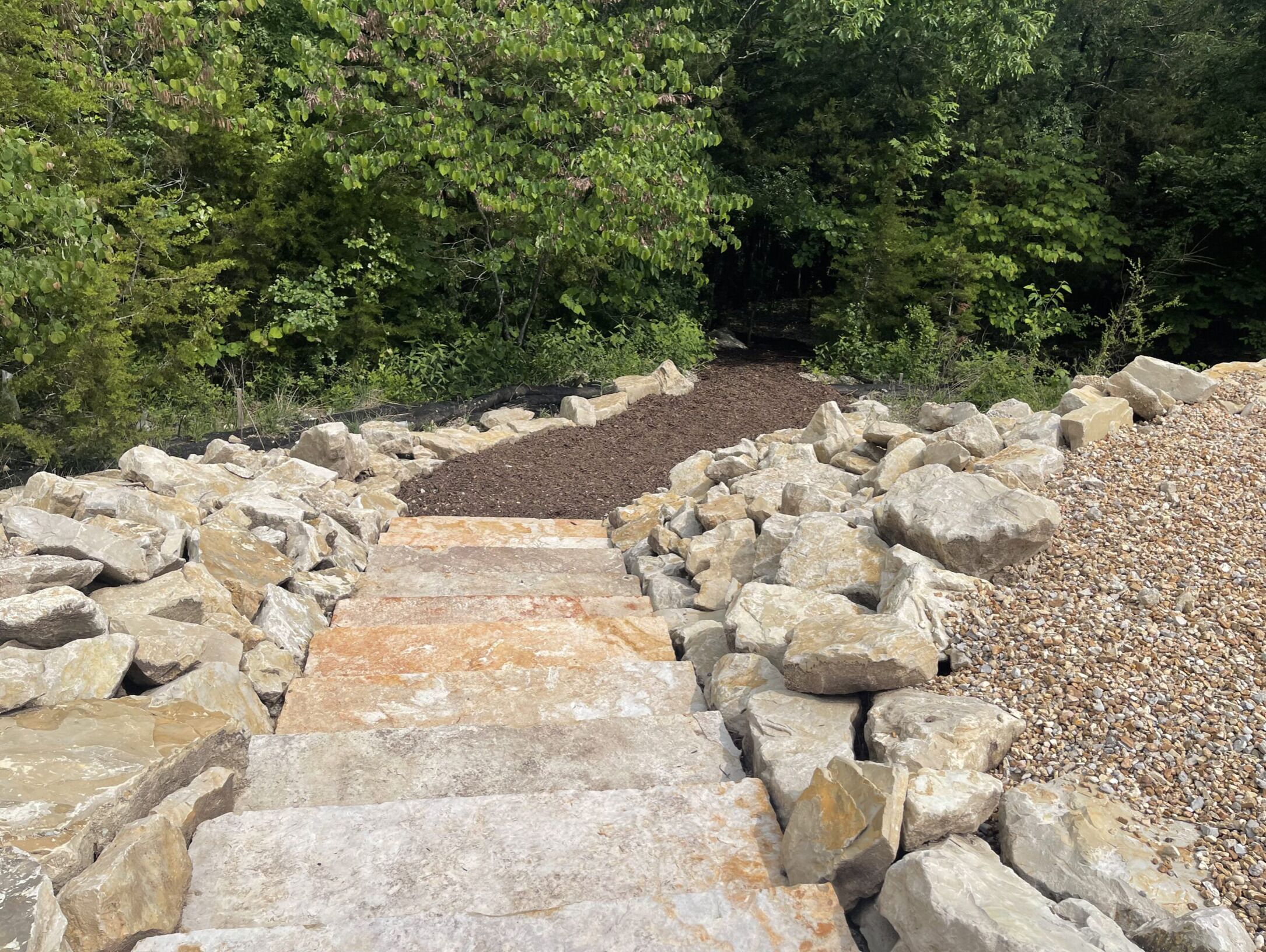 Branson Cove trailhead to lake.  House is very close to trail