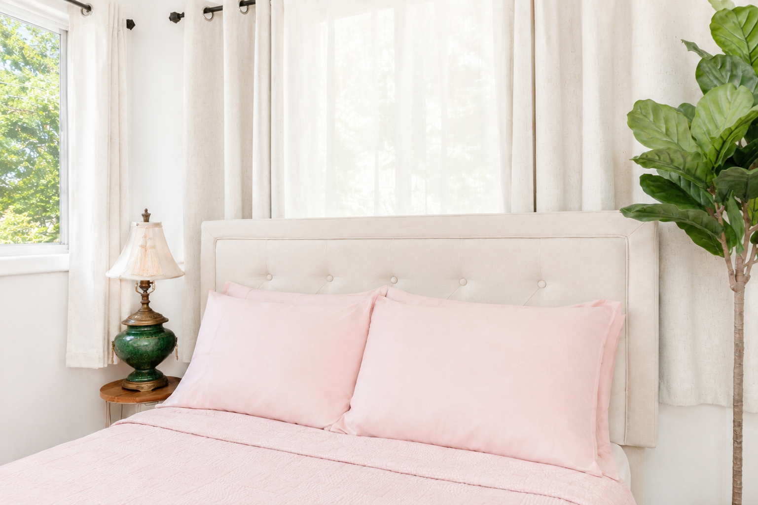 Wake up to gentle sunshine  - Both blackout and sheer curtains are on hand, so you can let the light pour in or settle into peaceful privacy