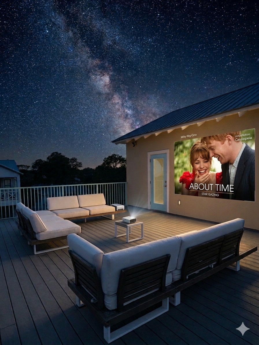 Experience a 30A movie night on  rooftop deck!  Use our  cinema projector for a luxury experience under the stars— star gaze with your naked eye or using free Stellarium app. So amazing how naturally beautiful our world is, especially here!