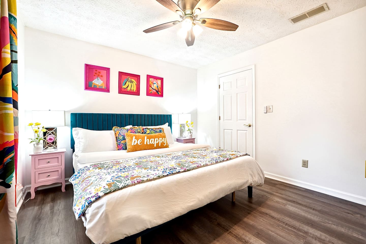 Bedroom 4 is located upstairs and features a king bed and TV. This room does not have a private en-suite bathroom but has access to a shared full bathroom on the second floor.