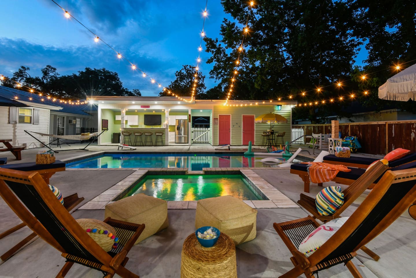 Have a groovy night swim in our heated pool!