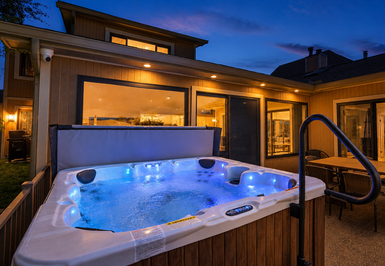 End the day with a relaxing soak in the private hot tub, surrounded by the peaceful waterfront setting near Lake St. Clair. A perfect spot to recharge while enjoying the beauty of Michigan's waterfront.