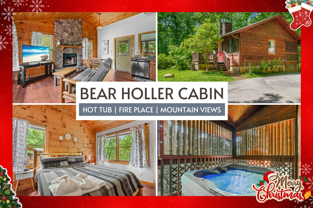 Escape to Bear Holler, a romantic log cabin with all the cozy comforts—hot tub, fire pit, and forest serenity.