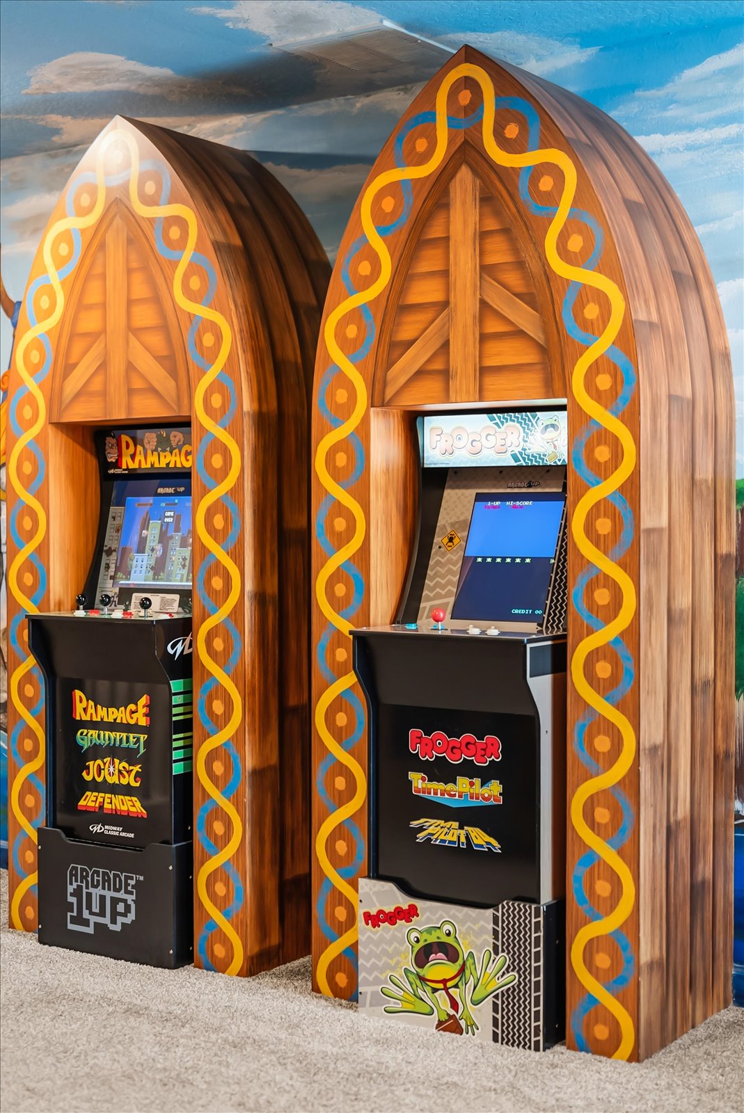 Two 1Up arcades including: Rampage, Gauntlet, Joust, Defender, Frogger, Time Pilot and Time Pilot '84