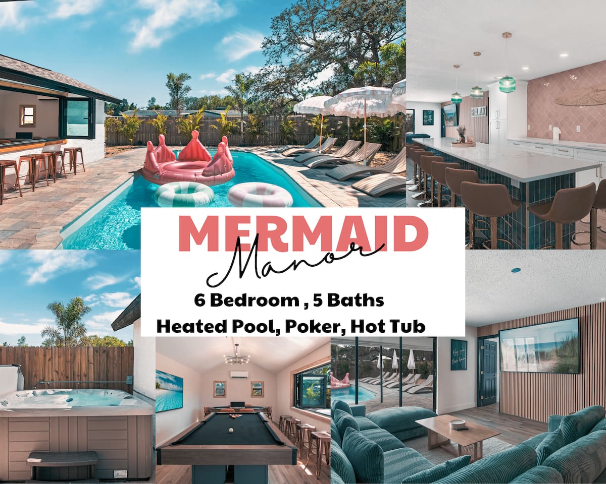 Massive Heated Saltwater Pool with Lush Tropical Landscaping, Games and Pool Cabana Game Room.