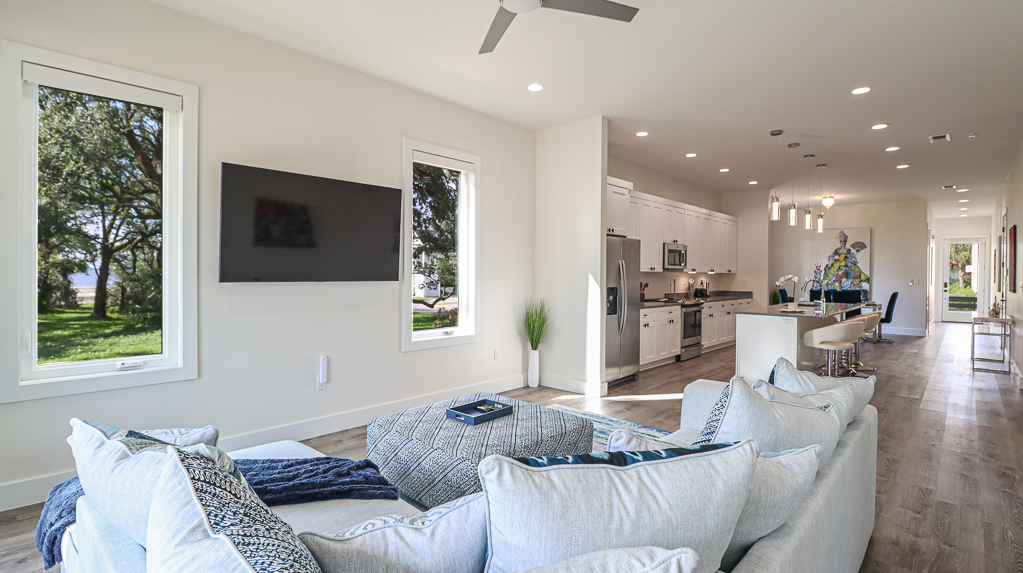 Luxurious and Modern Living Room with Large Flat Screen TV