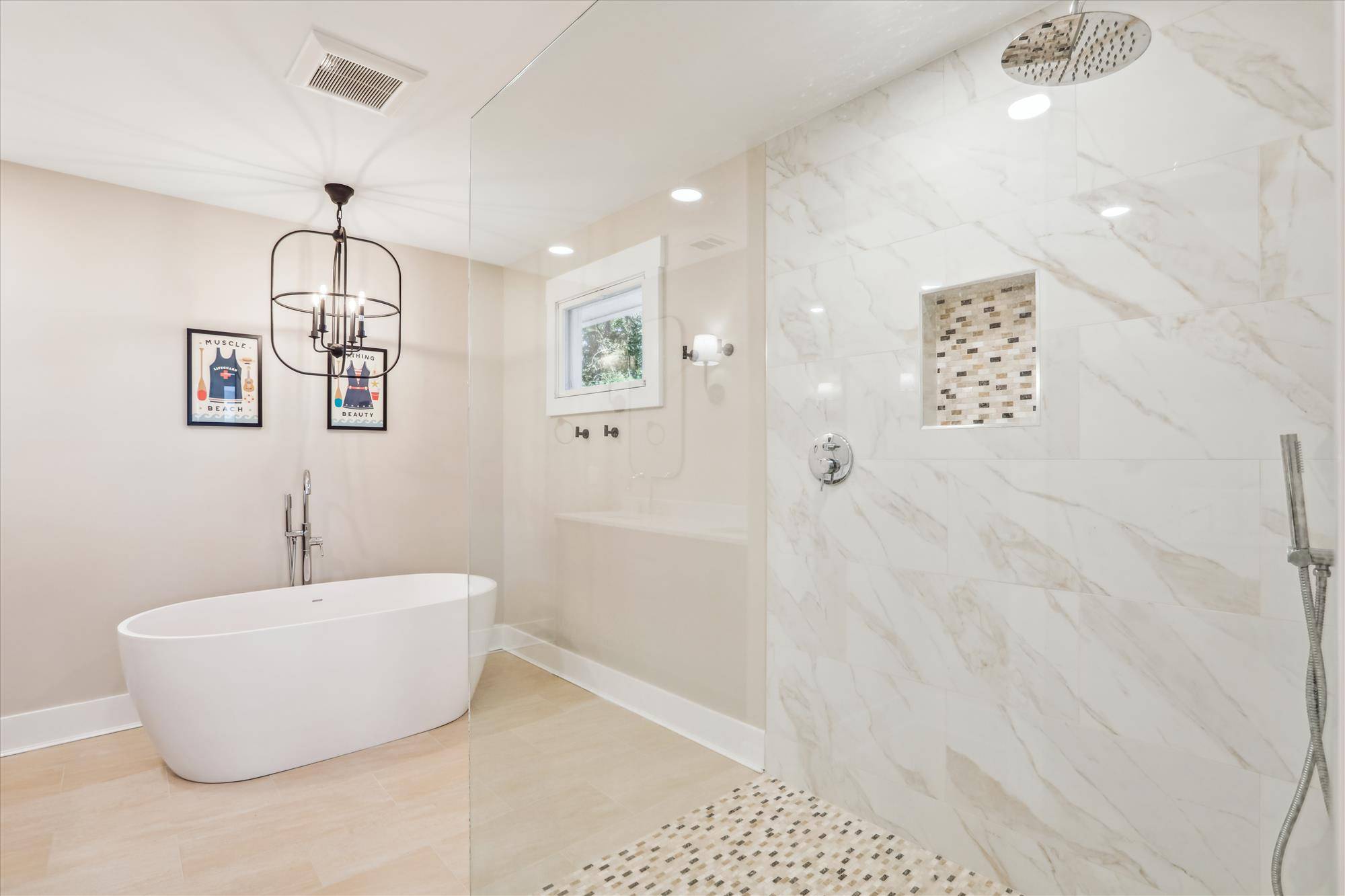 Primary Bathroom features a deep soaking tub and walkin shower