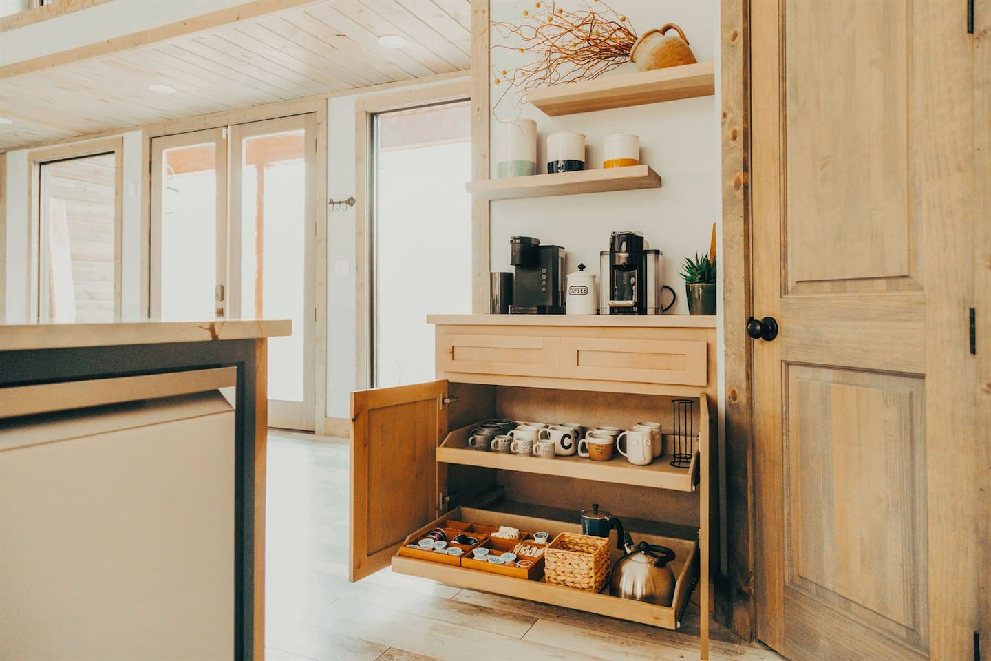 This beautiful coffee bar is well stocked with complimentary Keurig and Nespresso pods, tea and coffee creamers, sugars & Splenda