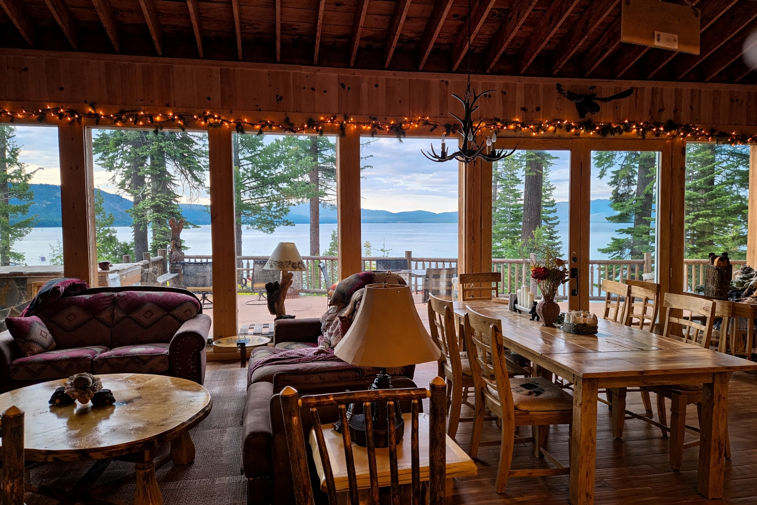 The view from the kitchen.  You will almost always be able to see the lake while you are inside the cabin!