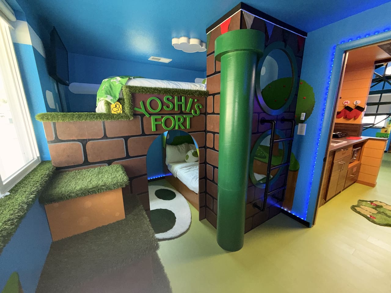 Hours and hours of fun to be had in this custom designed Yoshi's Fort bunk bed.
