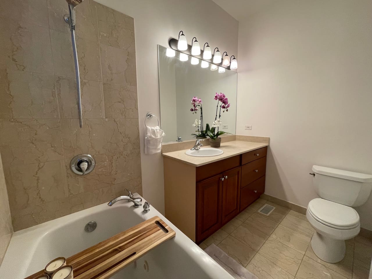 Clean full bathroom stocked and prepared before every arrival