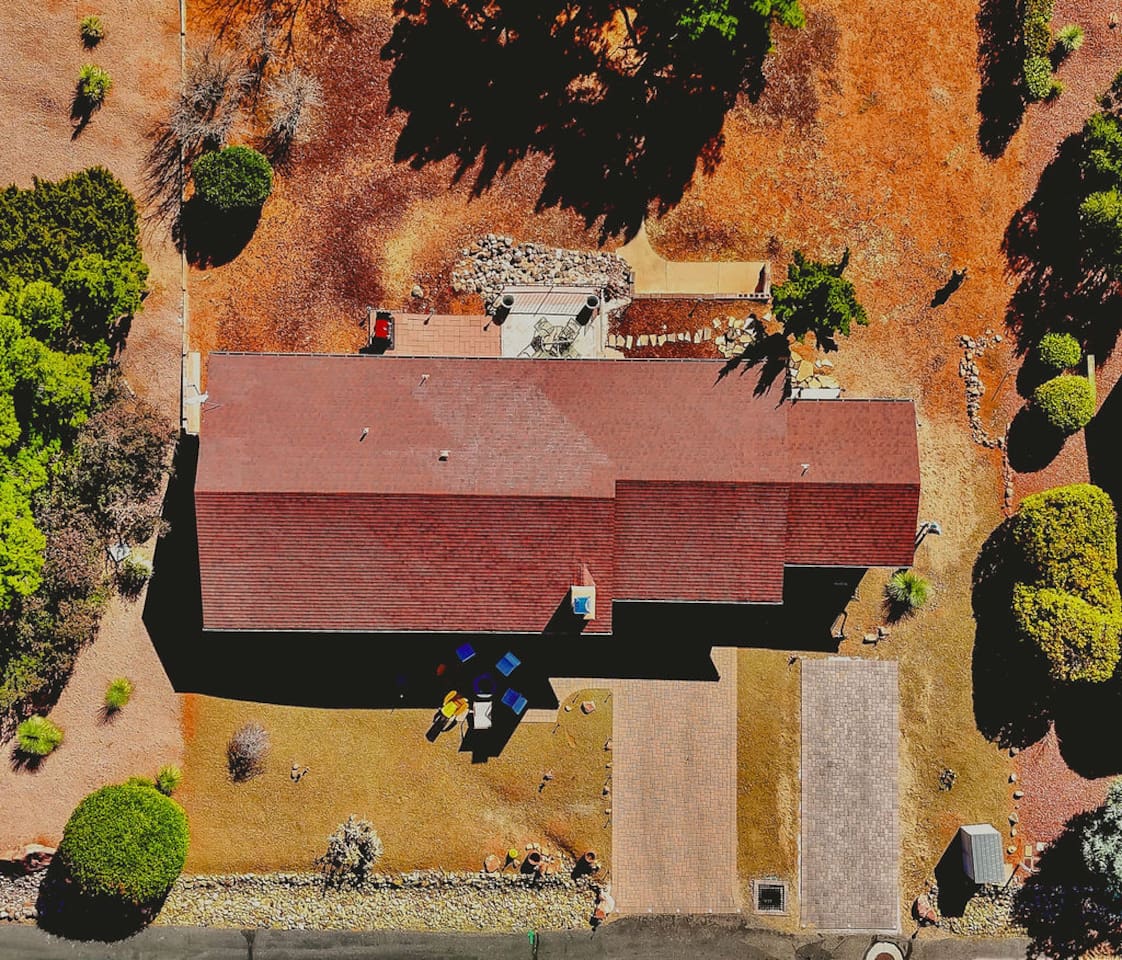 Aerial view of your Sedona retreat, nestled in beautiful surroundings.