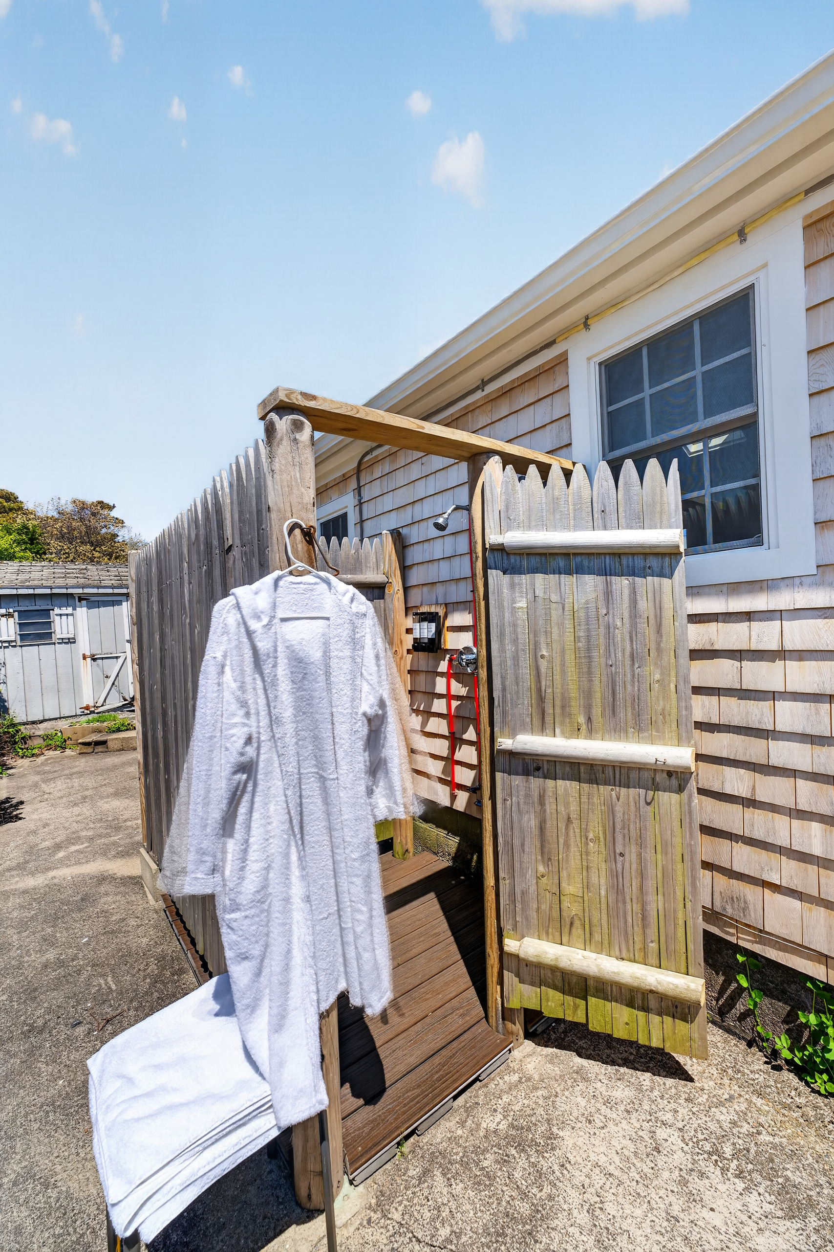 Enjoy a quick, easy rinse in the outdoor shower after a beach day!
